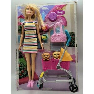 Mattel Barbie Stroll ‘n Play Pups Playset 2 Dogs 2019 New Box Damage Blonde